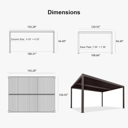Bronze Louvered Pergola with Adjustable Roof for Deck Backyard Garden Hardtop Gazebo