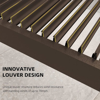 Bronze Louvered Pergola with Adjustable Roof for Deck Backyard Garden Hardtop Gazebo