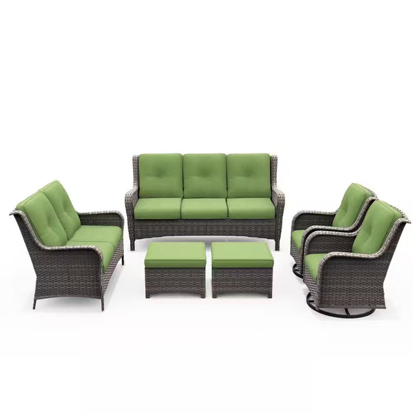 6-Piece Outdoor Patio Conversation Set with Green Cushions