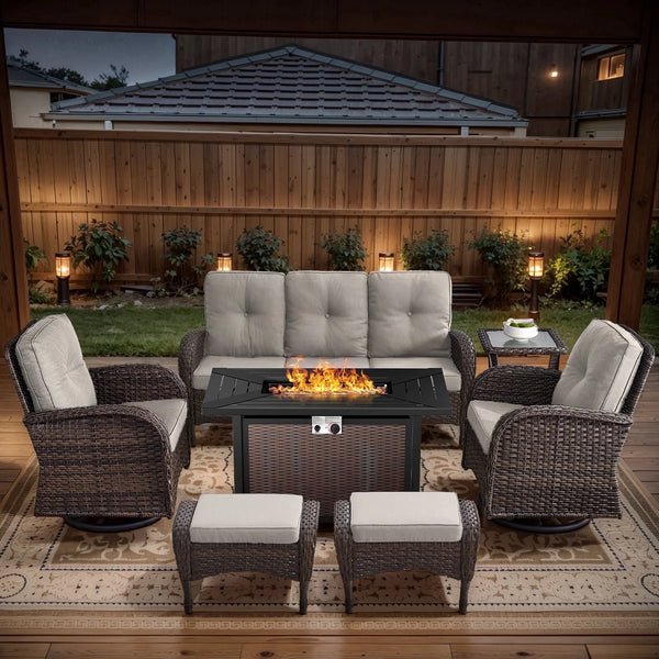 Outdoor Wicker Patio Conversation Set with Fire Pit