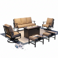 6-Piece Steel Outdoor Fire Pit Patio Set with Beige Cushions