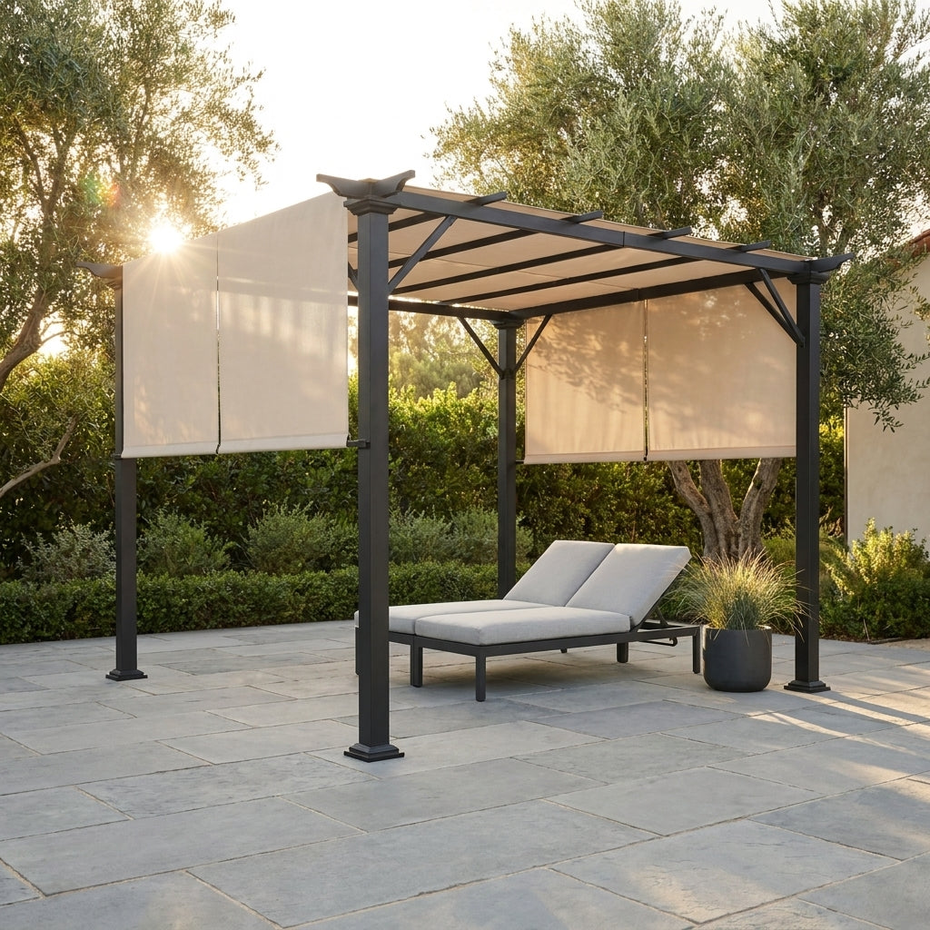 10 Ft. X 10 Ft. Steel Patio Pergola with Beige Shade Canopy — Studio Shot