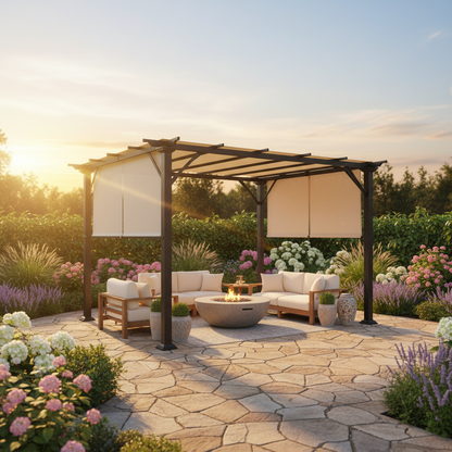 10' x 10' Steel Pergola – Beige Canopy