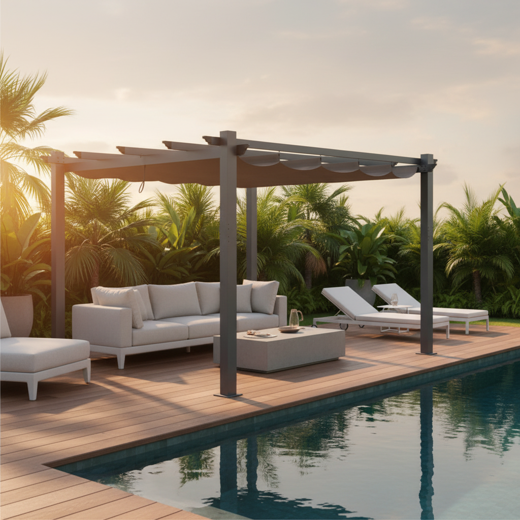 10' x 10' Aluminum Pergola – Dark Gray Canopy